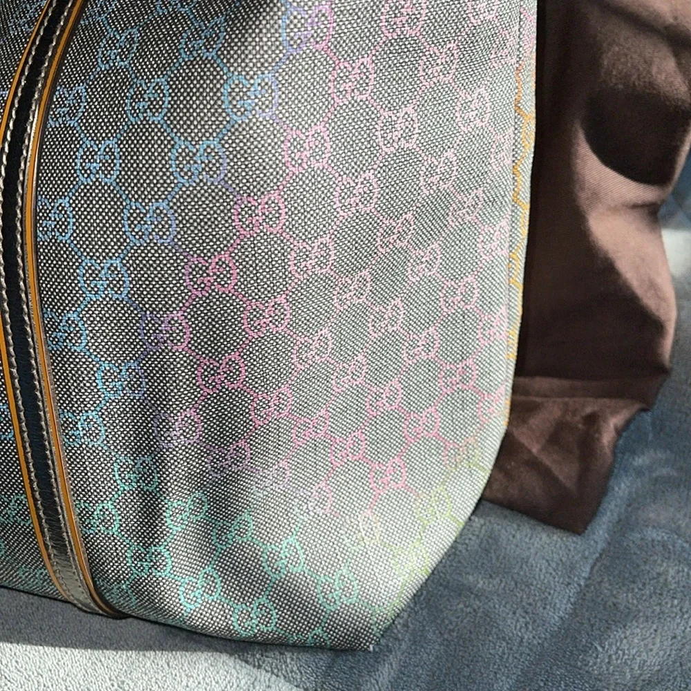 Sold Preloved Gucci tote bag pristine condition gorgeous grey with multi color - Picture 4 of 15